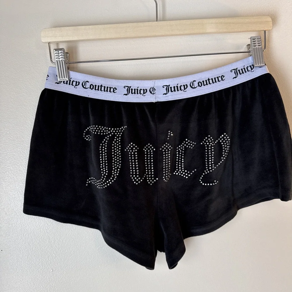 Juicy‎ Couture Sleepwear Booty Shorts Size S Velour Black Rhinestones Y2K Lounge